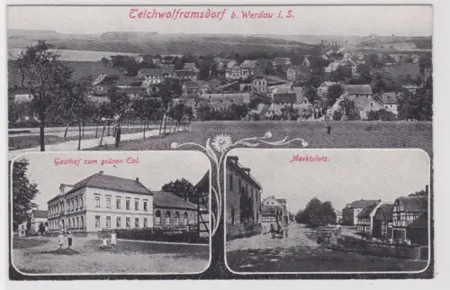 43601 Mehrbild Ak Teichwolframsdorf b. Werdau - Gasthof grünen Tal, Marktplatz