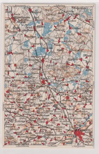 19830 Landkarten-Postkarte Oberlausitz mit Bautzen und Wittichenau um 1920