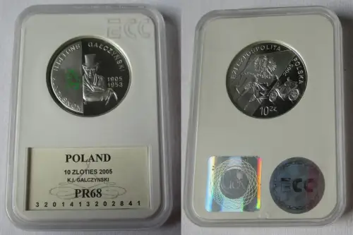 10 Zloty Silber Polen 100. Geburtstag Konstanty Ildefons Galczyn 2005 PP(134065)