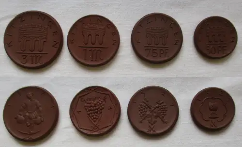 4 Porzellan Notmünzen Notgeld Kitzingen Bayern 1921, 50 Pf. bis 3 Mark (148268)