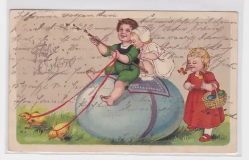 909177 Ak Frohe Ostern - Kinder auf Osterei-Kutsche 1925