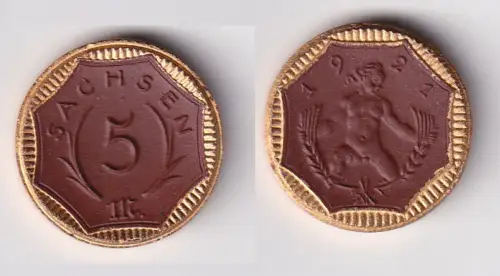 5 Mark Porzellan Münze Notgeld Sachsen 1921 (152495)