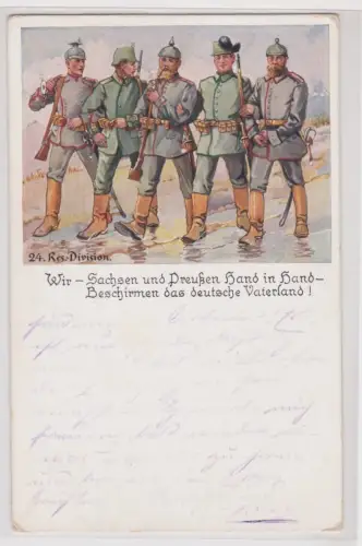 909191 Patriotika Ak 24. Res.Division, Sachsen und Preußen Hand in Hand 1915