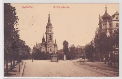 909010 Ak Dresden Trinitatiskirche mit Straßenbahn davor 1912