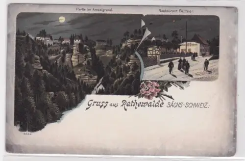 909021 Ak Lithographie Gruß aus Rathewalde sächs. Schweiz um 1900