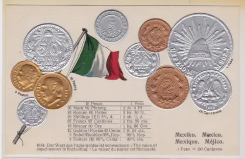 55697 geprägte Ak mit Münzen von Mexiko um 1900