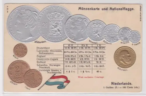 15899 geprägte Ak mit Münzen von Niederlande um 1900