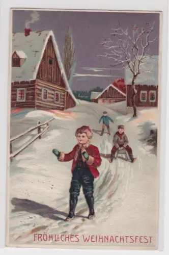 908933 Präge Ak Fröhliches Weihnachtsfest - Kinder beim Rodeln 1912
