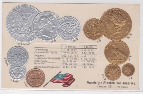 36360 geprägte Ak mit Münzen von USA vereinigte Staaten von Amerika um 1900