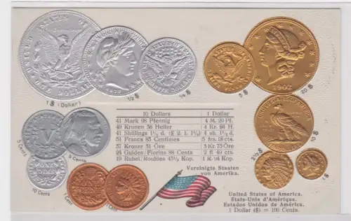 60911 geprägte Ak mit Münzen von USA vereinigte Staaten von Amerika um 1900