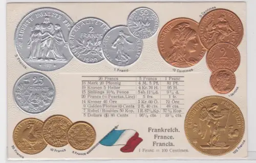 40905 geprägte Ak mit Münzen von Frankreich um 1900