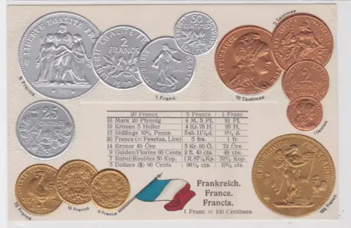 901630 geprägte Ak mit Münzen von Frankreich um 1900