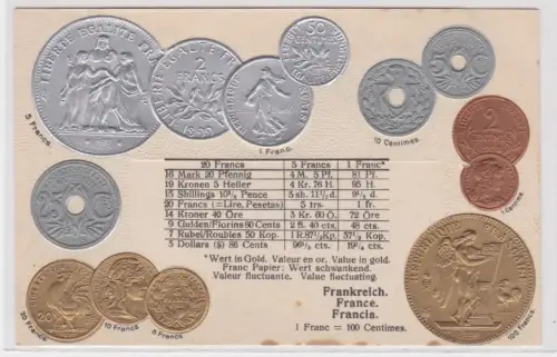 27998 geprägte Ak mit Münzen von Frankreich um 1900