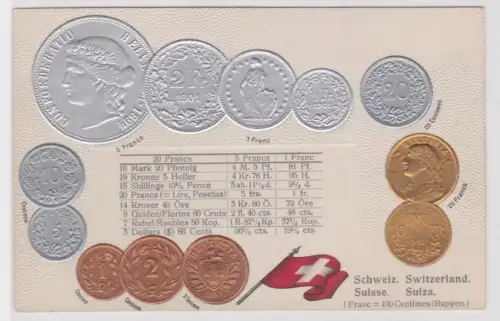 28280 geprägte Ak mit Münzen von Schweiz Suisse Switzerland um 1900