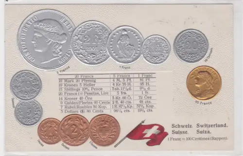 36714 geprägte Ak mit Münzen von Schweiz Suisse Switzerland um 1900