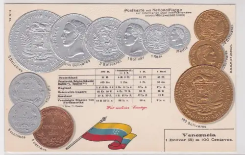 21995 geprägte Ak mit Münzen von Venezuela um 1910
