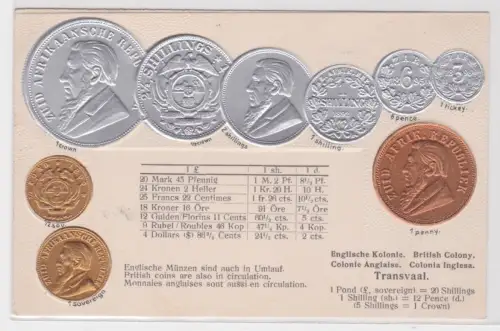 10797 geprägte Ak mit Münzen von Transvaal Südafrika um 1910