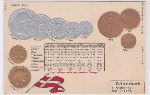 45727 geprägte Ak mit Münzen von Dänemark um 1900