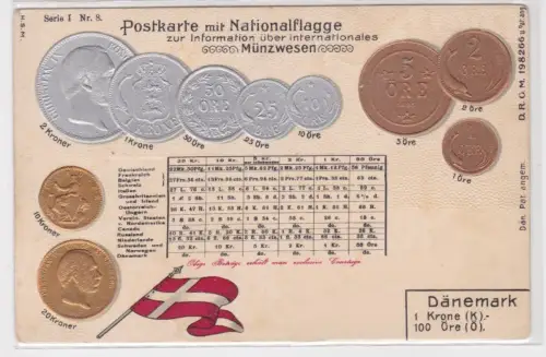 39680 geprägte Ak mit Münzen von Dänemark um 1900