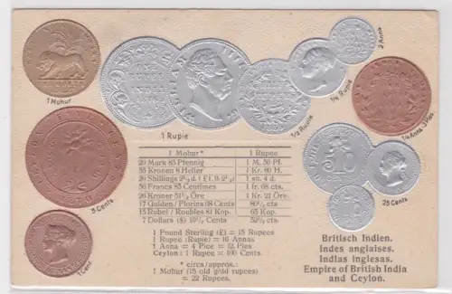 62959 geprägte Ak mit Münzen von Britisch Indien um 1900
