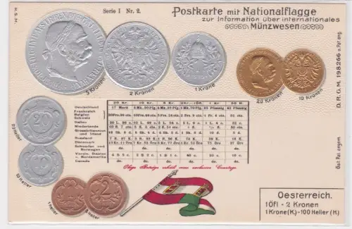56644 geprägte Ak mit Münzen von Österreich Austria um 1900