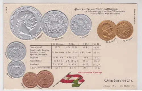 25103 geprägte Ak mit Münzen von Österreich Austria um 1900