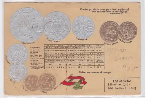23137 geprägte Ak mit Münzen von Österreich Austria um 1910