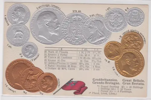 94858 geprägte Ak mit Münzen von Großbritannien und Irland um 1900
