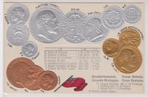 52692 geprägte Ak mit Münzen von Großbritannien und Irland um 1900