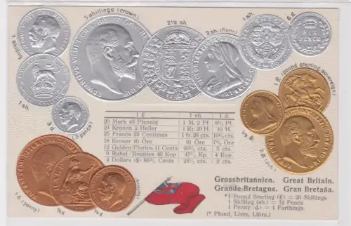 89062 geprägte Ak mit Münzen von Großbritannien und Irland um 1900