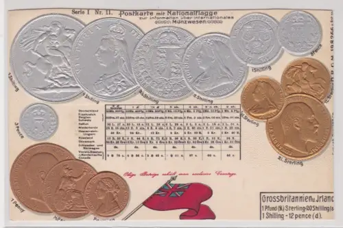 98550 geprägte Ak mit Münzen von Großbritannien und Irland um 1900