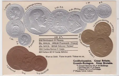 37054 geprägte Ak mit Münzen von Großbritannien und Irland um 1900