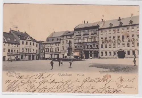 98685 Ak Glauchau - Partie am Markt, deutsches Haus, Apotheke, Eisenhandlung