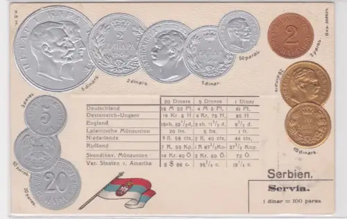 76759 geprägte Ak mit Münzen von Serbien Serbia um 1900