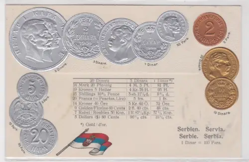 14022 geprägte Ak mit Münzen von Serbien Serbia um 1900