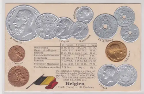 66571 geprägte Ak mit Münzen von Belgien Belgique um 1910