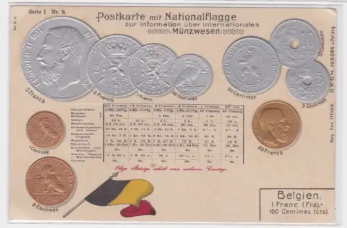 28666 geprägte Ak mit Münzen von Belgien Belgique um 1910