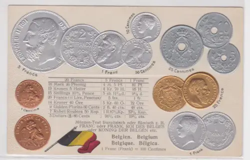 54341 geprägte Ak mit Münzen von Belgien Belgique um 1910