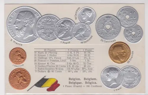 57743 geprägte Ak mit Münzen von Belgien Belgique um 1910