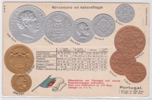 905162 geprägte Ak mit Münzen von Portugal um 1910