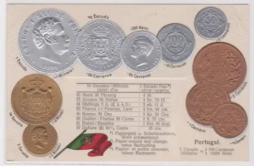 43557 geprägte Ak mit Münzen von Portugal um 1910