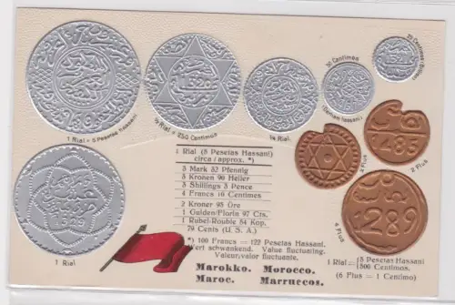 96075 geprägte Ak mit Münzen von Marokko Marocco um 1910