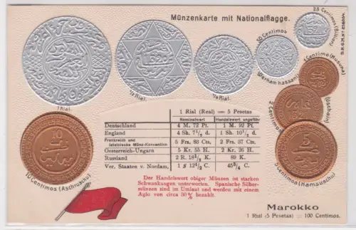 74138 geprägte Ak mit Münzen von Marokko Marocco um 1910