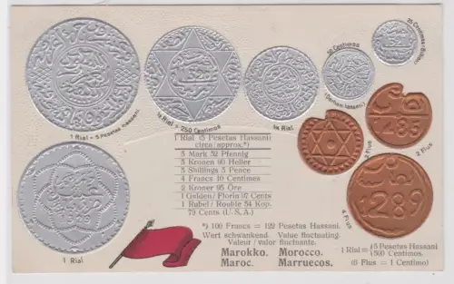 13953 geprägte Ak mit Münzen von Marokko Marocco um 1910