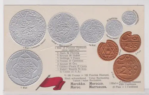 15726 geprägte Ak mit Münzen von Marokko Marocco um 1910
