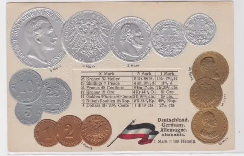 93065 geprägte Ak mit Münzen von Deutschland Germany Allemagne um 1910