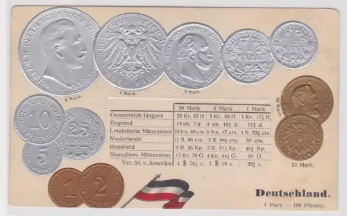 75541 geprägte Ak mit Münzen von Deutschland Germany Allemagne um 1910