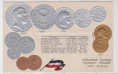 82339 geprägte Ak mit Münzen von Deutschland Germany Allemagne um 1910