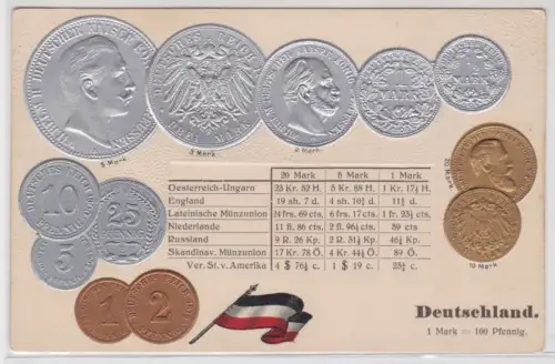 76704 geprägte Ak mit Münzen von Deutschland Germany Allemagne um 1910