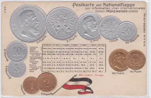55742 geprägte Ak mit Münzen von Deutschland Germany Allemagne um 1910